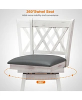 Sugift 2 Pieces 29 Inch Swivel Counter Height Barstool Set with Rubber Wood Legs