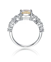 Genevive Sterling Silver Canary Yellow & White Cubic Zirconia Radiant Leaf Trellis Cluster Statement Ring