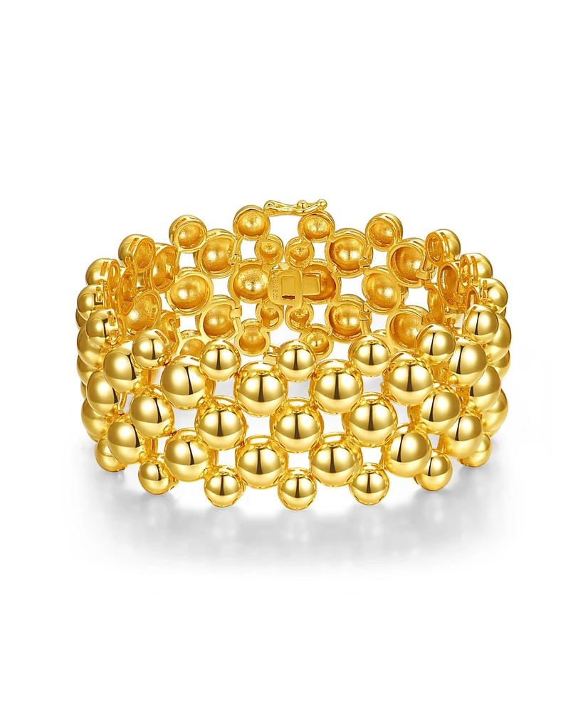 Rachel Glauber 14k Gold Plated Wide Medallion Mesh Link Bracelet