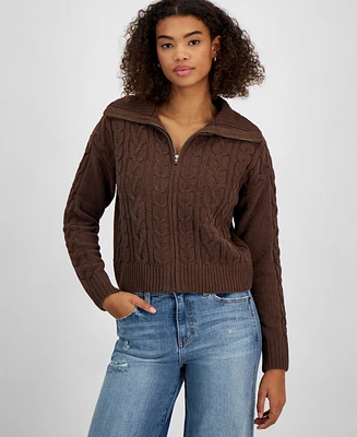 Hippie Rose Juniors' "Soft & Cozy" Chenille Cable-Knit Zip-Up Sweater