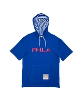 Mitchell & Ness Men's Royal Philadelphia 76ers Hardwood Classics Striped Logo Short Sleeve Pullover Hoodie