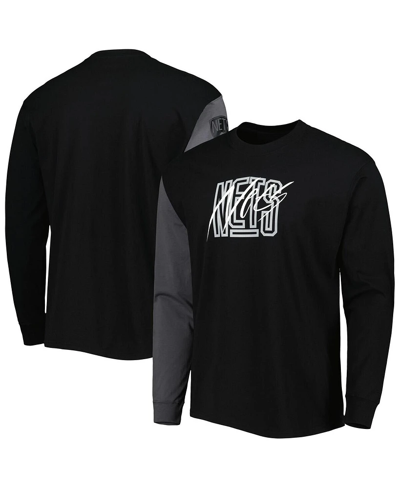 Nike Men's Black Brooklyn Nets Courtside Versus Flight MAX90 Long Sleeve T-Shirt