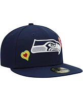 New Era Men's College Navy Seattle Seahawks Chain Stitch Heart 59FIFTY Fitted Hat