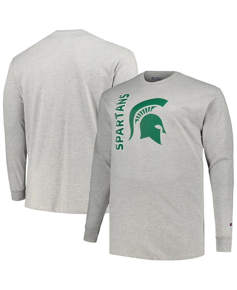 Champion Men's Heather Gray Michigan State Spartans Big Tall Mascot Long Sleeve T-Shirt