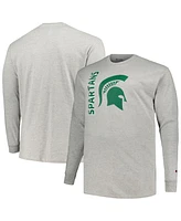 Champion Men's Heather Gray Michigan State Spartans Big Tall Mascot Long Sleeve T-Shirt