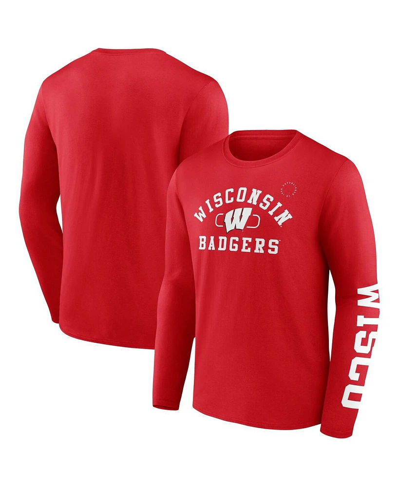 Fanatics Men's Red Wisconsin Badgers Modern Arch 2-Hit Long Sleeve T-Shirt