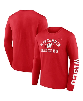 Fanatics Men's Red Wisconsin Badgers Modern Arch 2-Hit Long Sleeve T-Shirt