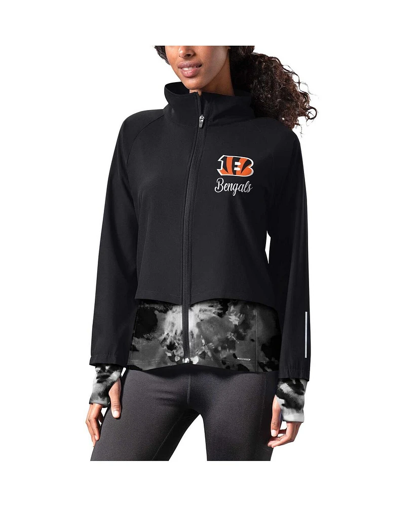 Msx by Michael Strahan Women's Black Cincinnati Bengals Grace Raglan Full-Zip Running Jacket