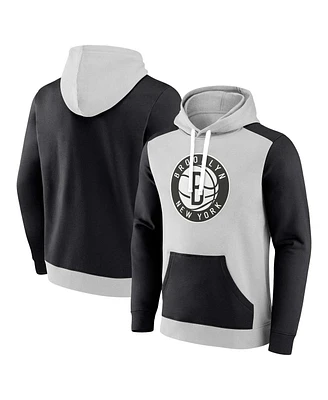 Fanatics Men's Gray/Black Brooklyn Nets Arctic Colorblock Pullover Hoodie