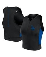 Fanatics Women's Black Los Angeles Dodgers Studio Half-Zip Fitted Gym Tank Top