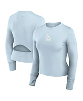 Fanatics Women's Light Blue Los Angeles Dodgers Studio Fitted Long Sleeve Gym Top