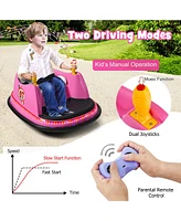 Gymax 12V Vehicle 360 Degree Spin Race Toy Kids Ride On Bumper Car w/ Remote Control Pink