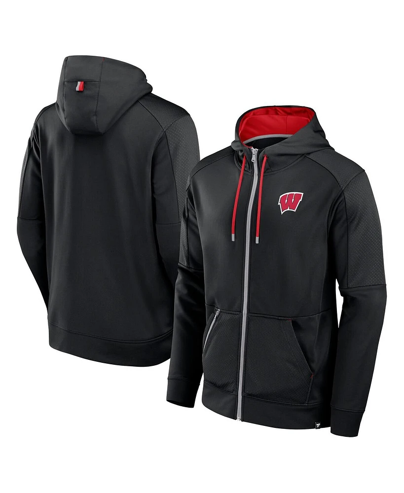 Fanatics Men's Black Wisconsin Badgers Defender Full-Zip Hoodie