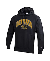 Champion Men's Black Iowa Hawkeyes Vault Late Night Reverse Weave Pullover Hoodie