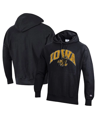 Champion Men's Black Iowa Hawkeyes Vault Late Night Reverse Weave Pullover Hoodie