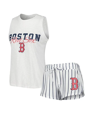 Concepts Sport Women's White Boston Red Sox Reel Pinstripe Tank Top Shorts Sleep Set