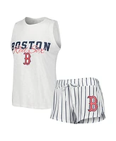 Concepts Sport Women's White Boston Red Sox Reel Pinstripe Tank Top Shorts Sleep Set