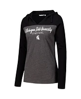 Camp David Women's Heather Charcoal Michigan State Spartans Knockout Color Block Hoodie V-Neck Long Sleeve T-Shirt