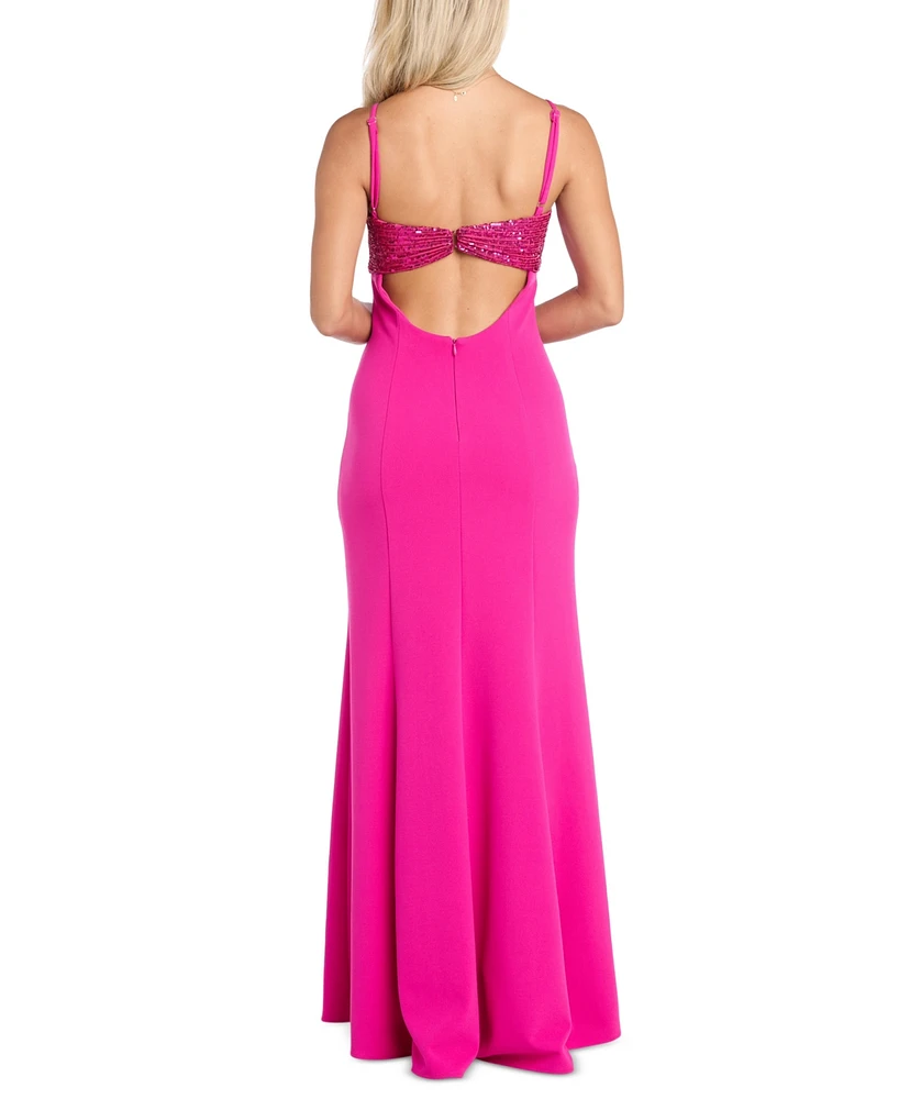 Morgan & Company Juniors' Sequin-Trim Square-Neck Sleeveless Gown