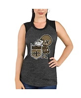 Majestic Women's Black New Orleans Saints Retro Tri-Blend Raglan Muscle Tank Top