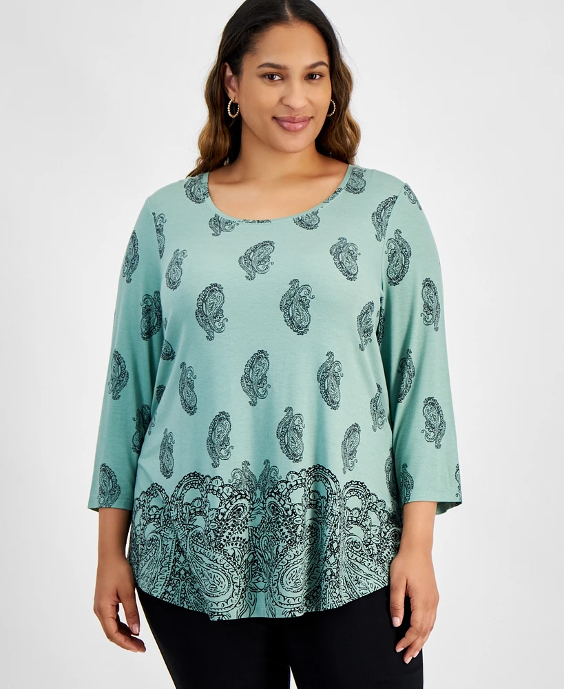 Jm Collection Plus Paisley-Print Top, Created for Macy's