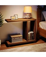 Tribesigns C-Shaped End Table, 2-Tier Side Table for Couch and Bed, Small Couch Table with Lockable Wheels, Wood Bedside Table for Living Room, Bedroo
