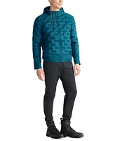 Tumi Men's Quilted Mixed-Media Full-Zip Hooded Jacket