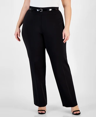 Kasper Plus Compression High-Rise Belted Pants