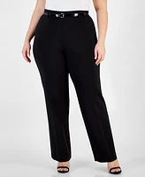 Kasper Plus Compression High-Rise Belted Pants