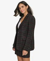 Calvin Klein Women's One-Button Plaid Tweed Blazer