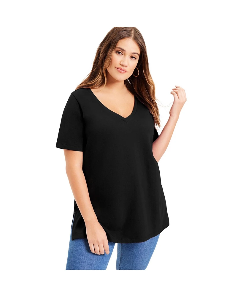 June + Vie Plus Short-Sleeve V-Neck One Only Tunic