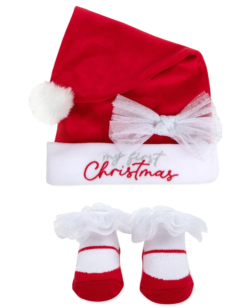 Baby Essentials Baby Girl My First Christmas Santa Hat & Ruffle Sock Set