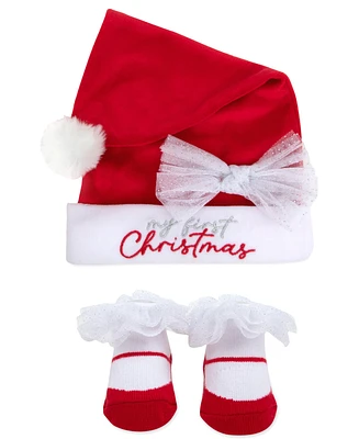 Baby Essentials Baby Girl My First Christmas Santa Hat & Ruffle Sock Set