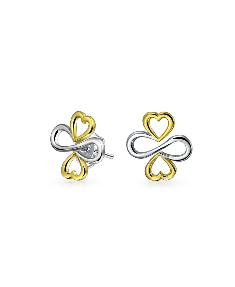 Bling Jewelry Ayllu Amulet Talisman Intertwine Symbol Heart Infinity Clover For Love Luck Unity Stud Earrings For Women Two Tone Gold Plated Sterling