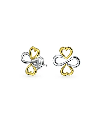 Bling Jewelry Ayllu Amulet Talisman Intertwine Symbol Heart Infinity Clover For Love Luck Unity Stud Earrings For Women Two Tone Gold Plated Sterling