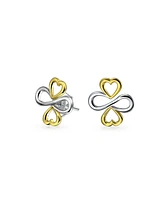 Bling Jewelry Ayllu Amulet Talisman Intertwine Symbol Heart Infinity Clover For Love Luck Unity Stud Earrings For Women Two Tone Gold Plated Sterling