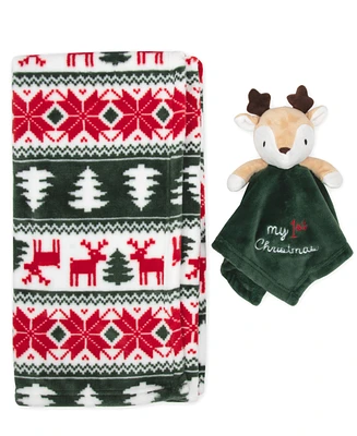 Baby Essentials Fair Isle Blanket with Reindeer Snuggler, 2-Piece Set