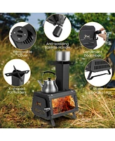 Skonyon Portable Wood Camping Burning Stove Heater with 2 Cooking Positions