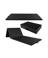 Skonyon 4-Panel Pu Leather Folding Exercise Mat with Carrying Handles-Black