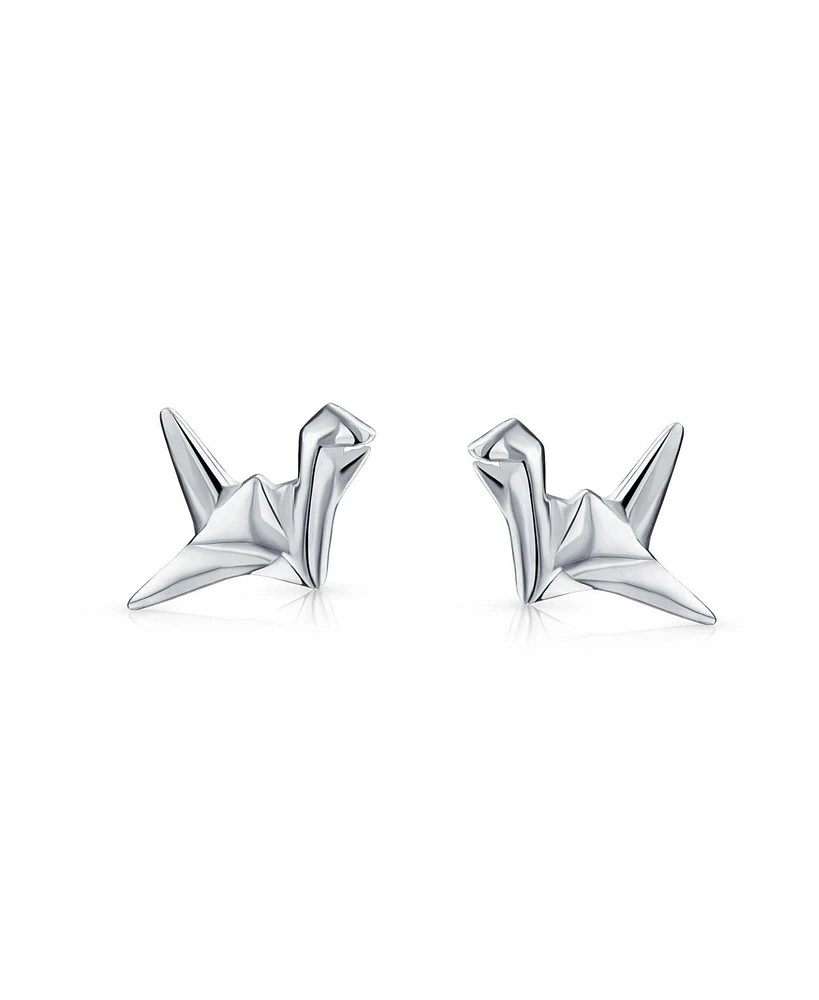 Bling Jewelry 3D Geometric Origami Jewelry Small Animals Bird Swan Crane Stud Earring For Women Sterling Silver