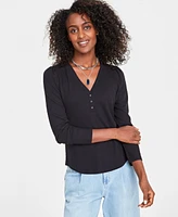 On 34th Women's V-Neck Waffle-Knit Top, Created for Macy's