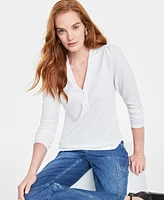 On 34th Women's V-Neck Waffle-Knit Top, Created for Macy's