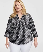 Jm Collection Plus Printed V-Neck Top, Exclusively at Macy's