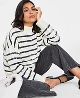 On 34th Women's Sequined Striped Mock-Neck Sweater, Created for Macy's