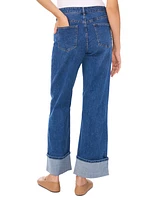 1.state Women's Denim Roll-Cuff Wide-Leg Jeans