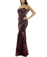 B Darlin Junors' Sequined Square-Neck Tie-Back Gown