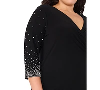 Msk Plus Surplice V-Neck Beaded-Sleeve Knit Top