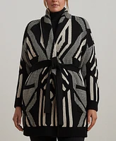 Lauren Ralph Plus Belted Geo-Print Cardigan