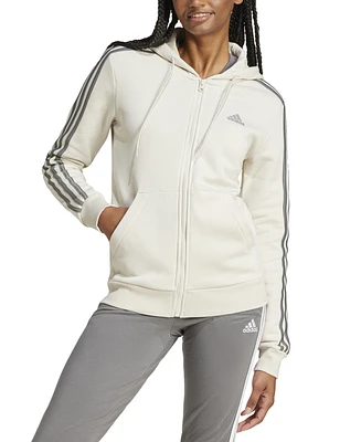 adidas Women's 3-Stripe Cotton Fleece Full-Zip Hoodie Sweatshirt