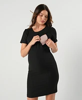 Marion Maternity Short Sleeve Nursing Knee Length Dress Italian Stretch Suiting Fabric